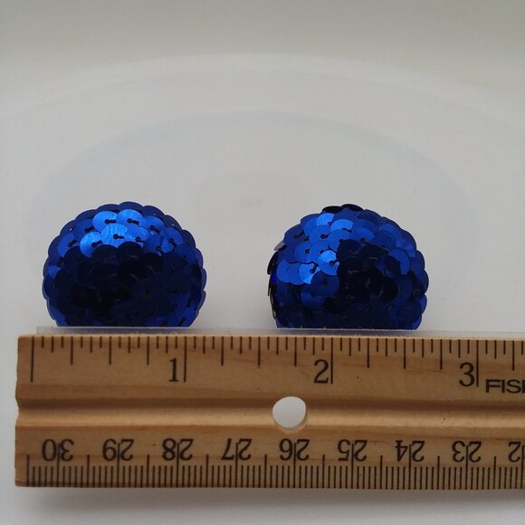 Dome Button Round Sequin Blue VTG Clip On Earrings The Icing Glamour Party Y2K - Picture 4 of 6